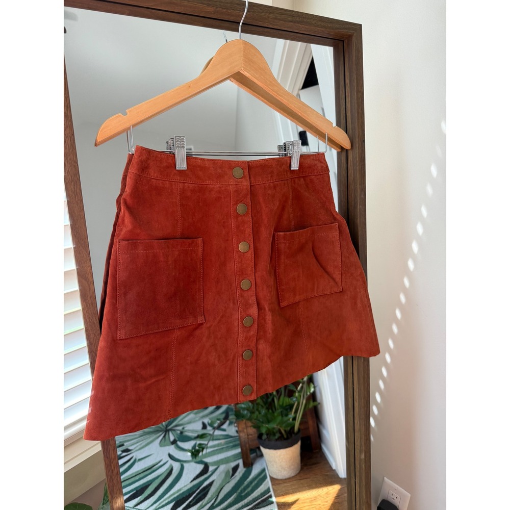 TOBI Leather Mini Skirt Button‎ Front Pockets A-Line Copper Size M/M